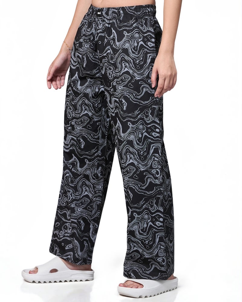 bewakoof Women's Black All Over Printed Wide Leg Pyjamas - Image 2